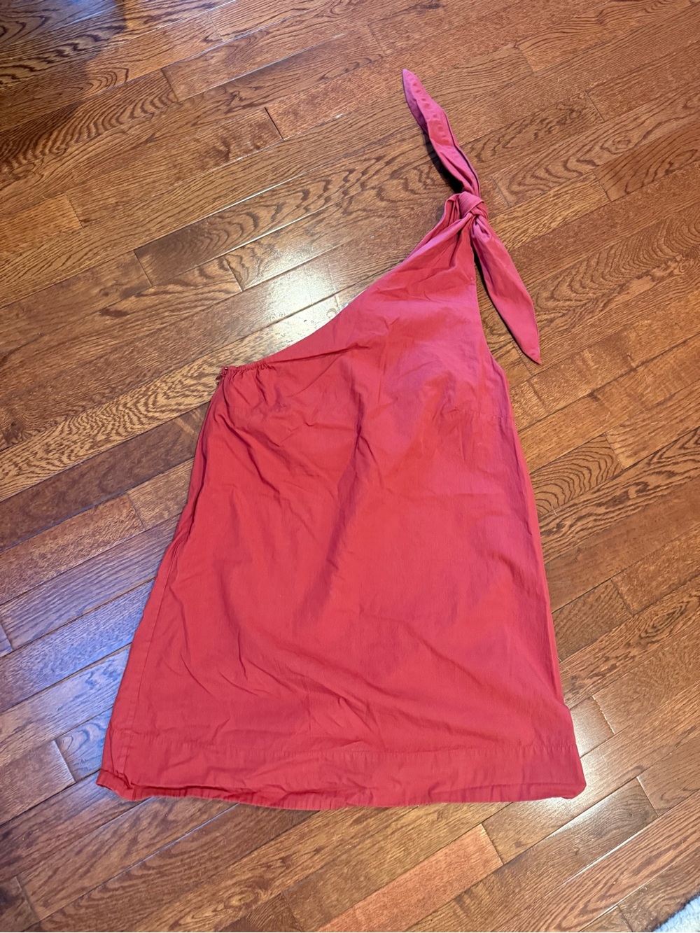 Posse One-Shoulder Brick Red Tie-Strap Dress - cotton